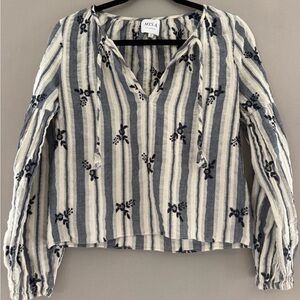 Misa Los Angeles Navy and Cream floral embroidered blouse